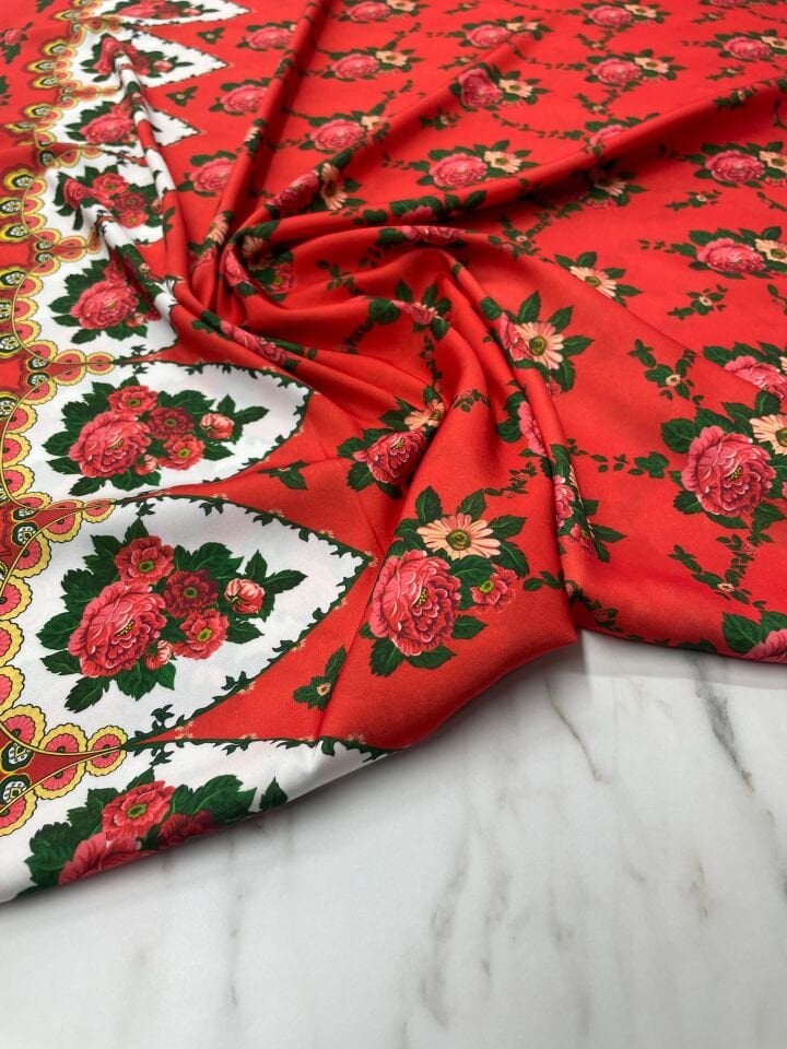 Türkmen Desen Elbiselik Gömleklik Tivil Saten Kumaş