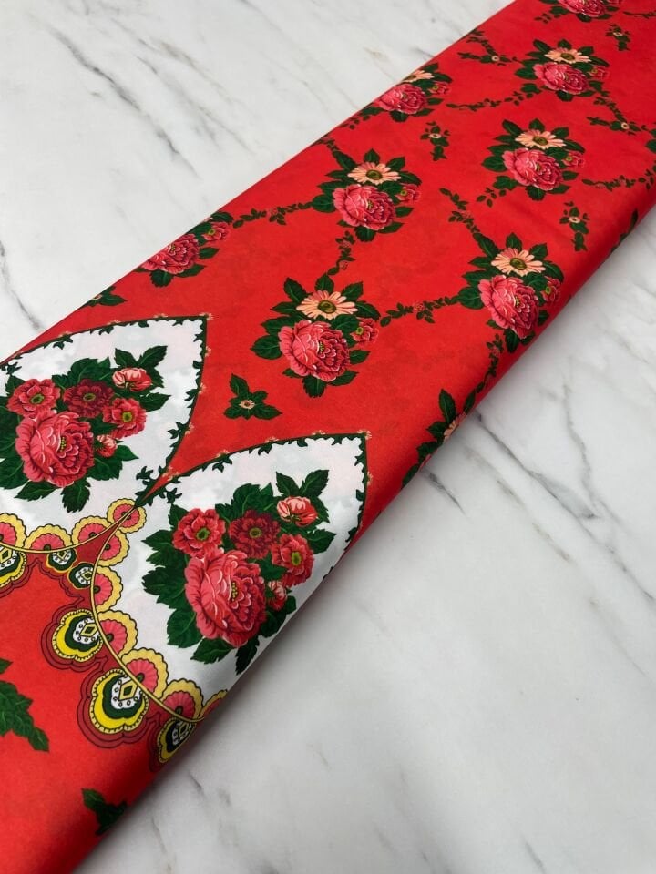 Türkmen Desen Elbiselik Gömleklik Tivil Saten Kumaş