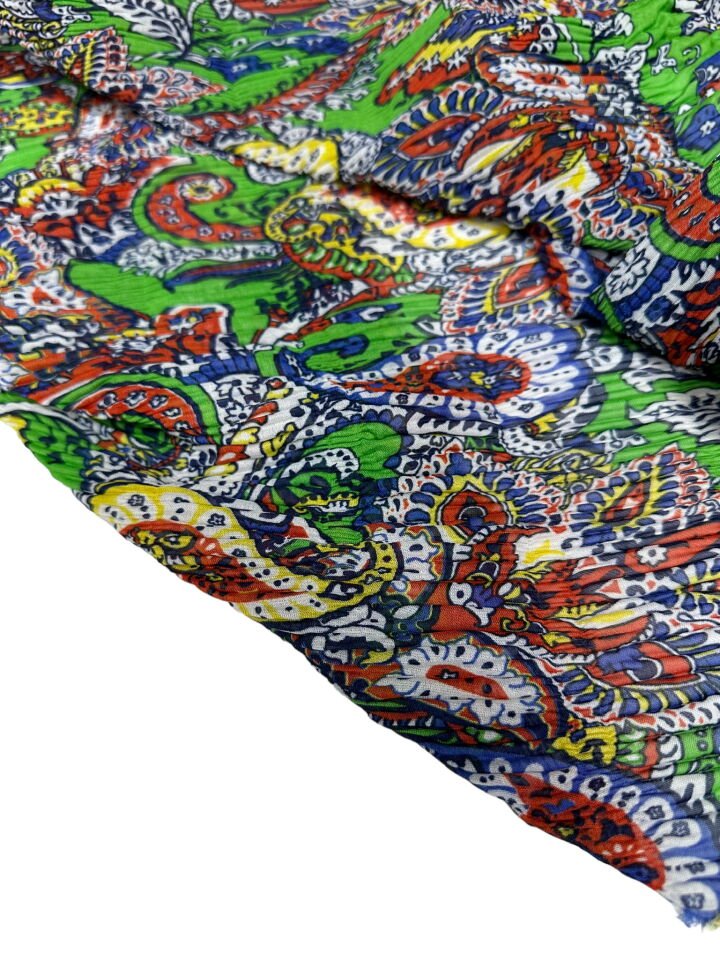 Yeşil Özbek Desen Ebiselik Eteklik Gofre Kumaş