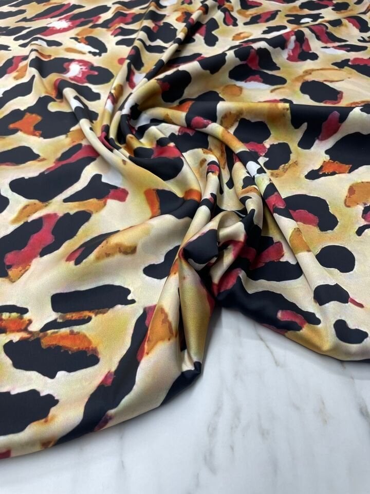 Leopar Desen Elbiselik Gömleklik Tivil Saten Kumaş