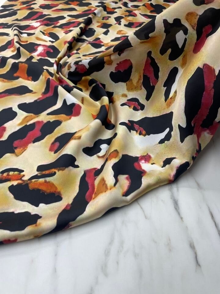 Leopar Desen Elbiselik Gömleklik Tivil Saten Kumaş