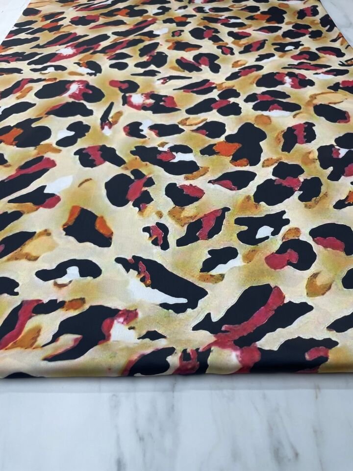 Leopar Desen Elbiselik Gömleklik Tivil Saten Kumaş