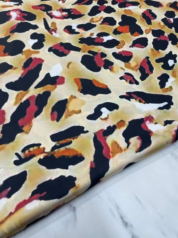 Leopar Desen Elbiselik Gömleklik Tivil Saten Kumaş