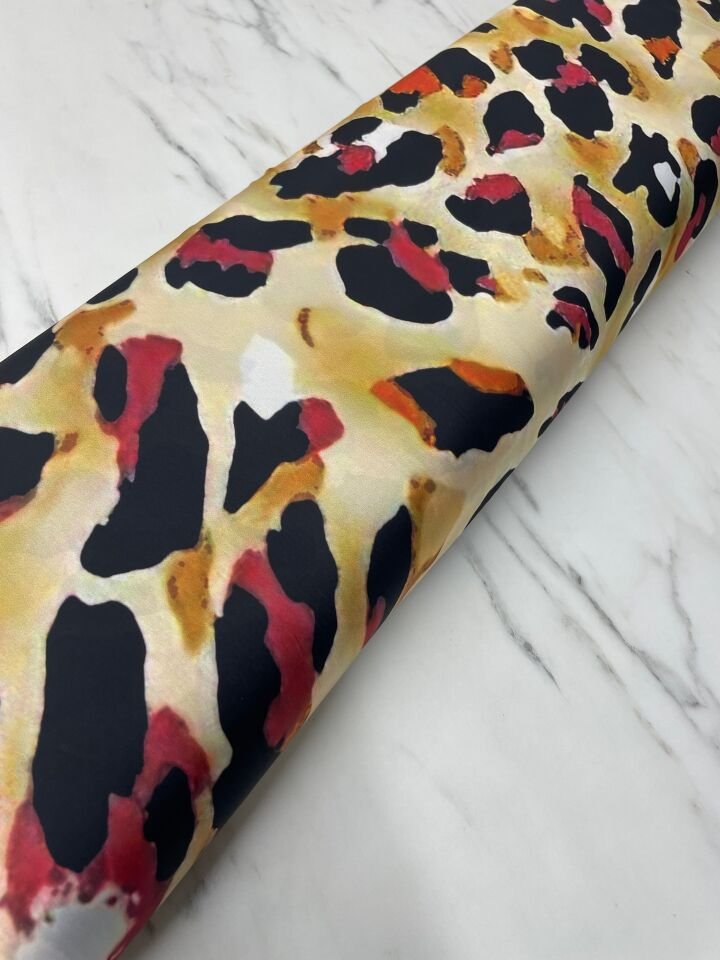 Leopar Desen Elbiselik Gömleklik Tivil Saten Kumaş