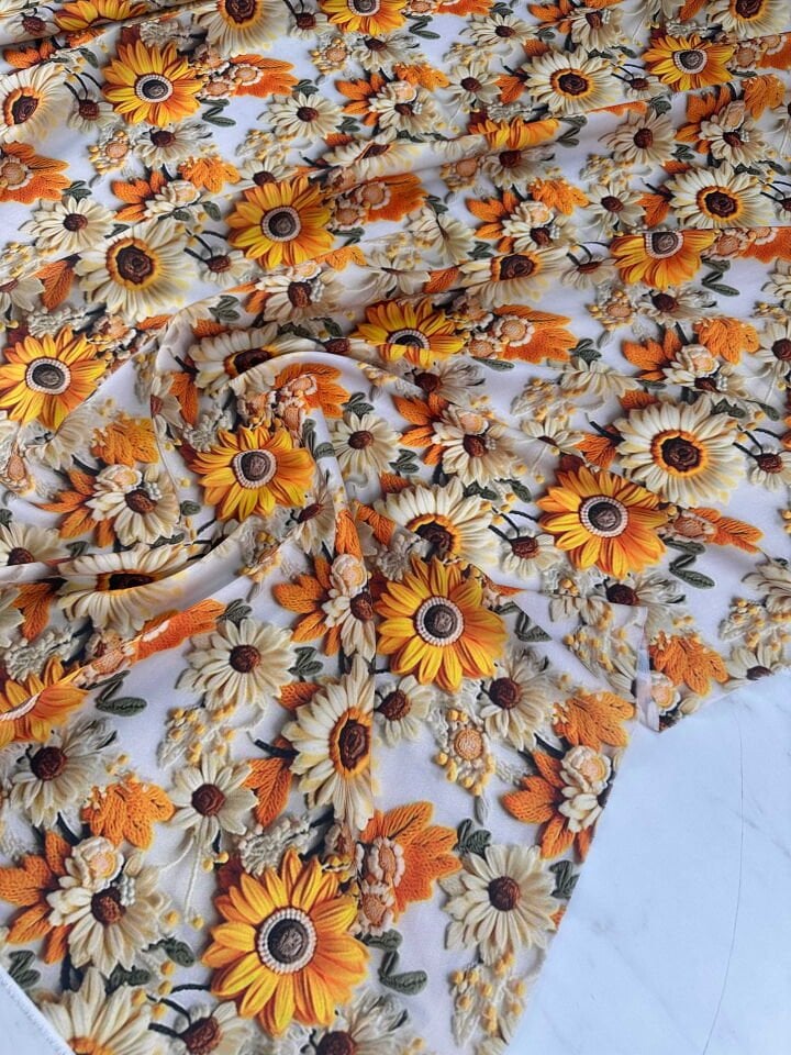 Ayçiçegi Desen Krep Kumaş Elbise Etek Gömlek Şalvar