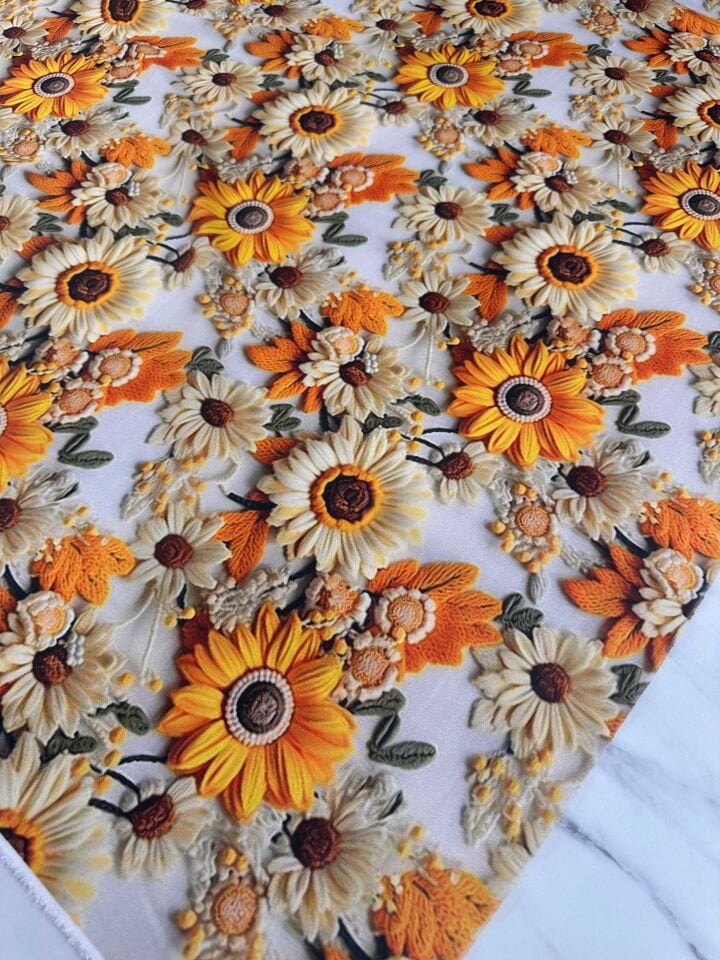 Ayçiçegi Desen Krep Kumaş Elbise Etek Gömlek Şalvar