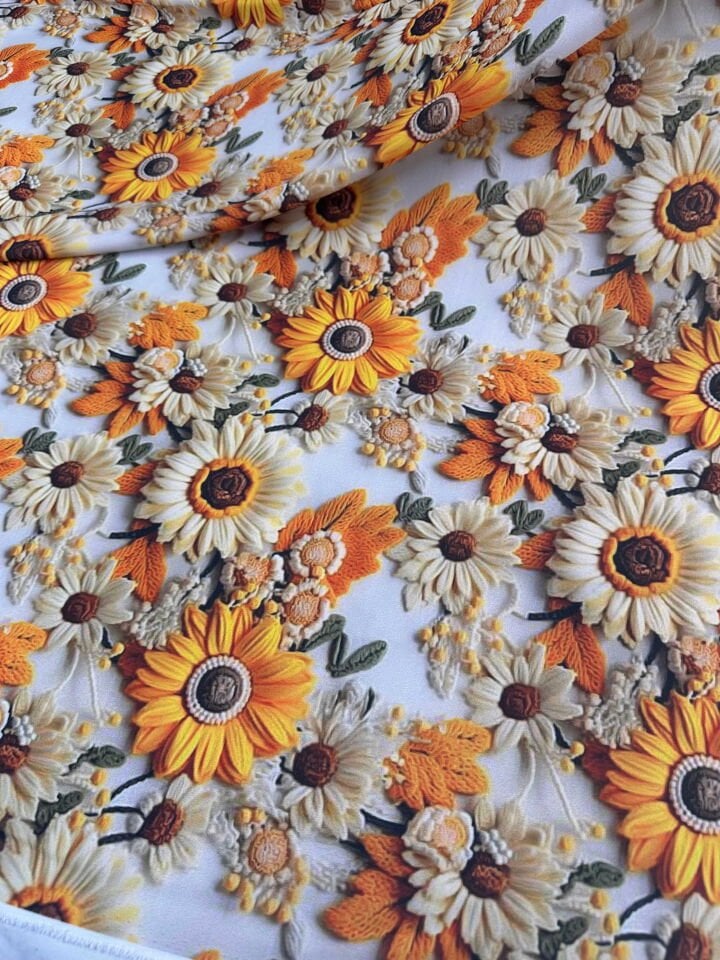 Ayçiçegi Desen Krep Kumaş Elbise Etek Gömlek Şalvar