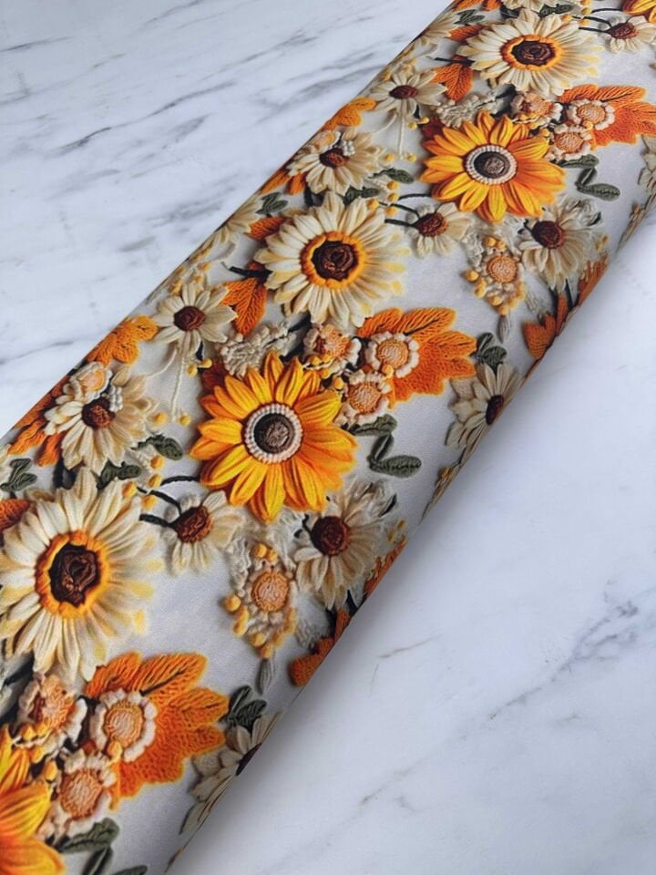 Ayçiçegi Desen Krep Kumaş Elbise Etek Gömlek Şalvar