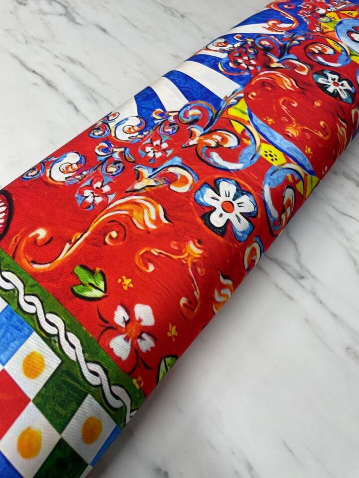 Osmanlı Desen Elbiselik Gömleklik Tivil Saten Kumaş