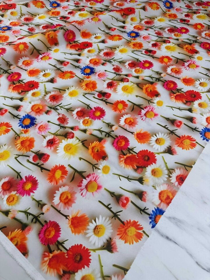 Papatya Bahçesi Desen Elbiselik Krep Kumaş Elbise Etek Gömlek Şalvar