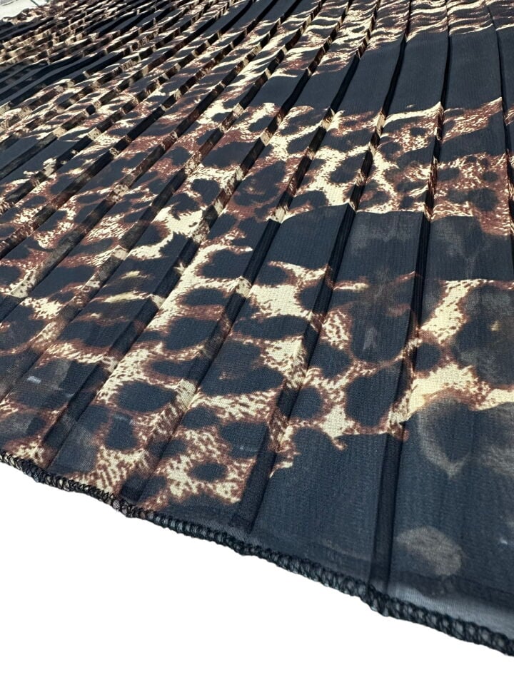 Leopar Desen Ebiselik Eteklik Pilise Şifon Kumaş