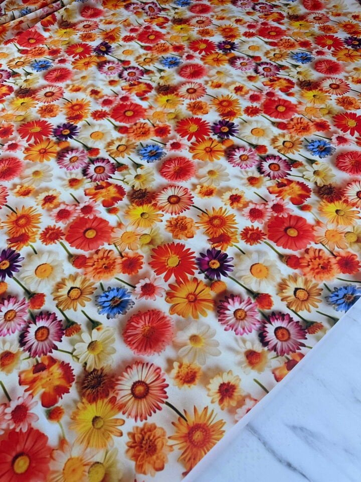 Çiçek Desen Krep Kumaş Elbise Etek Gömlek Şalvar