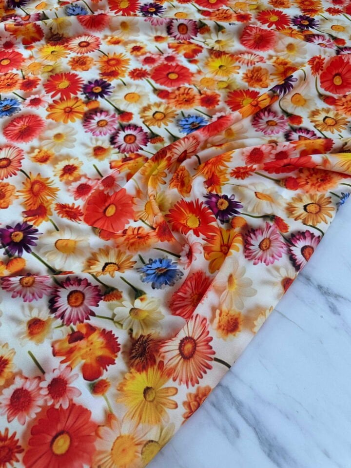 Çiçek Desen Krep Kumaş Elbise Etek Gömlek Şalvar