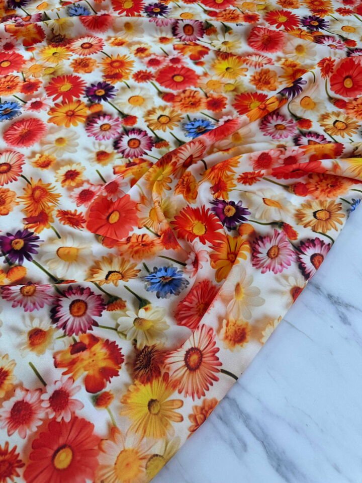 Çiçek Desen Krep Kumaş Elbise Etek Gömlek Şalvar