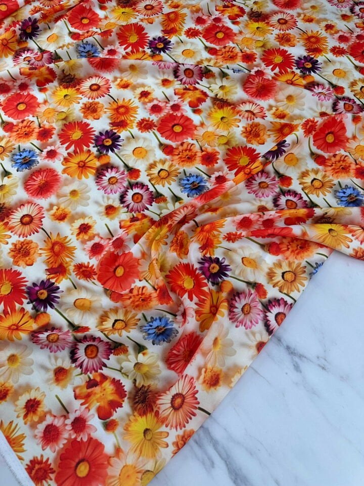 Çiçek Desen Krep Kumaş Elbise Etek Gömlek Şalvar