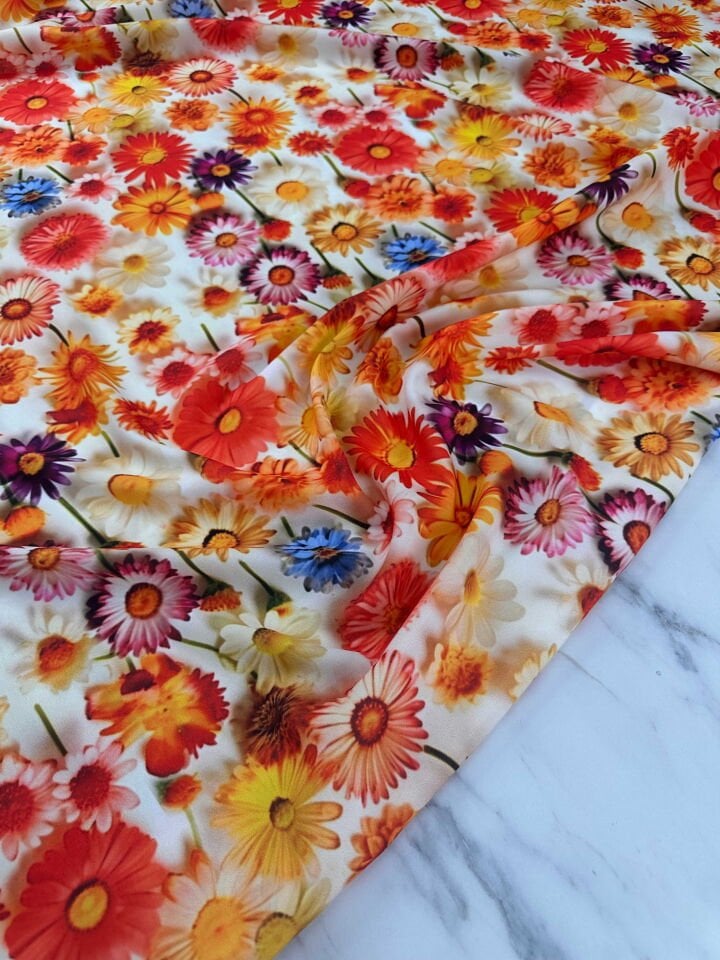 Çiçek Desen Krep Kumaş Elbise Etek Gömlek Şalvar