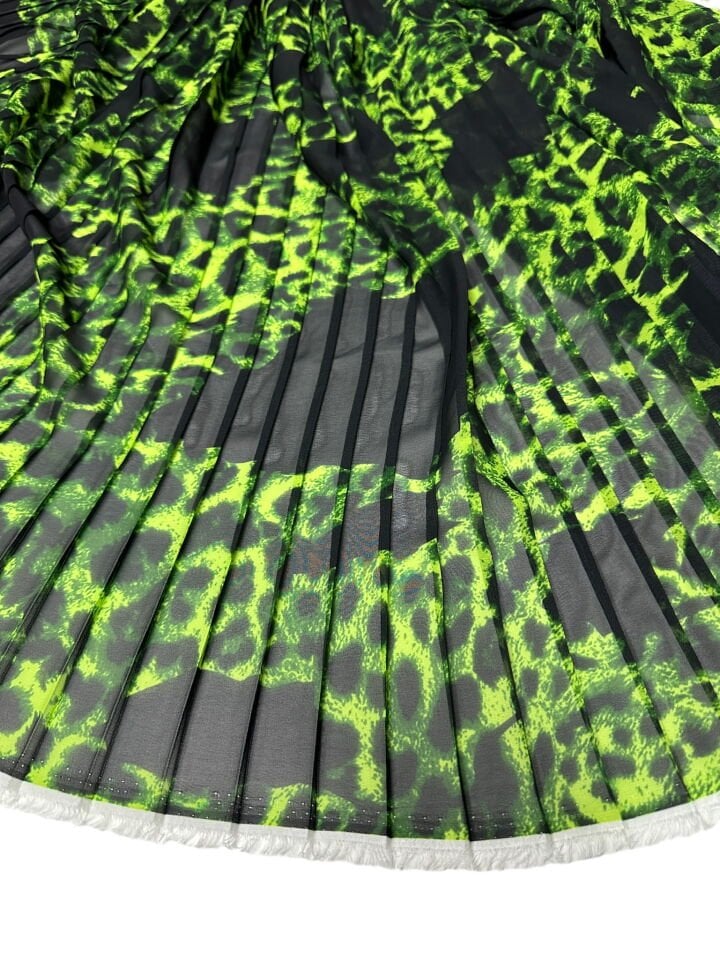 Yeşil Leopar Desen Ebiselik Eteklik Pilise Şifon Kumaş