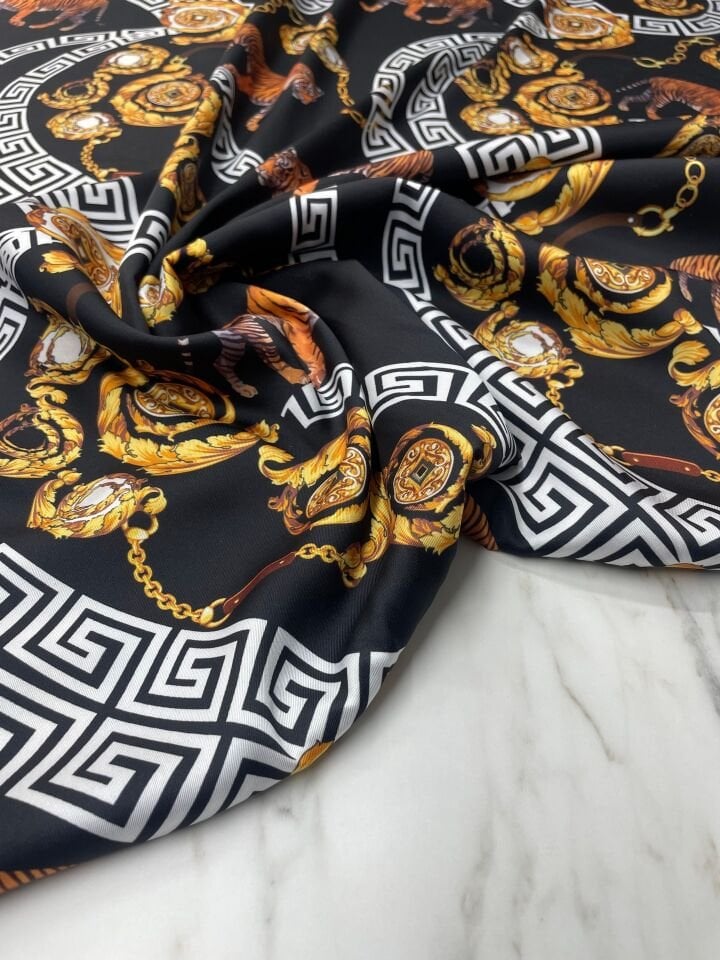 Siyah Kaplan Desen Elbiselik Gömleklik Tivil Saten Kumaş