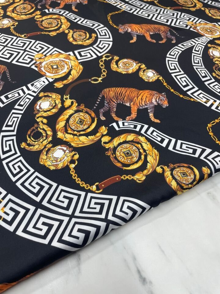 Siyah Kaplan Desen Elbiselik Gömleklik Tivil Saten Kumaş