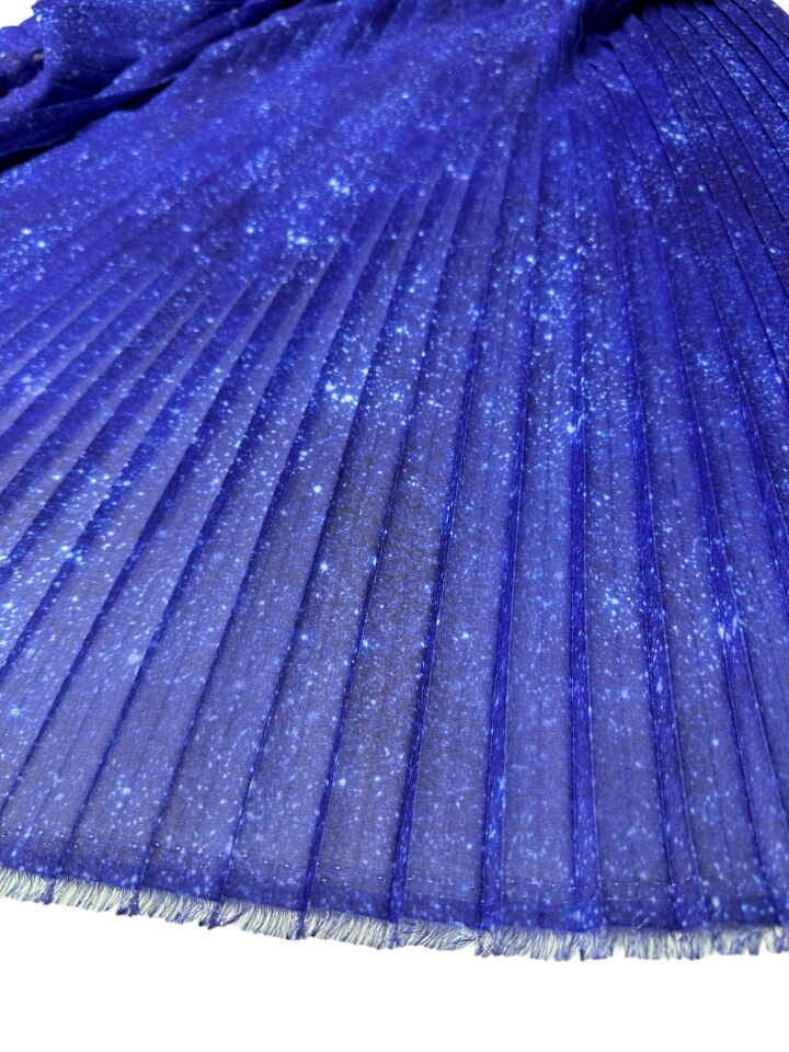 mavi Desen Ebiselik Eteklik Pilise Şifon Kumaş