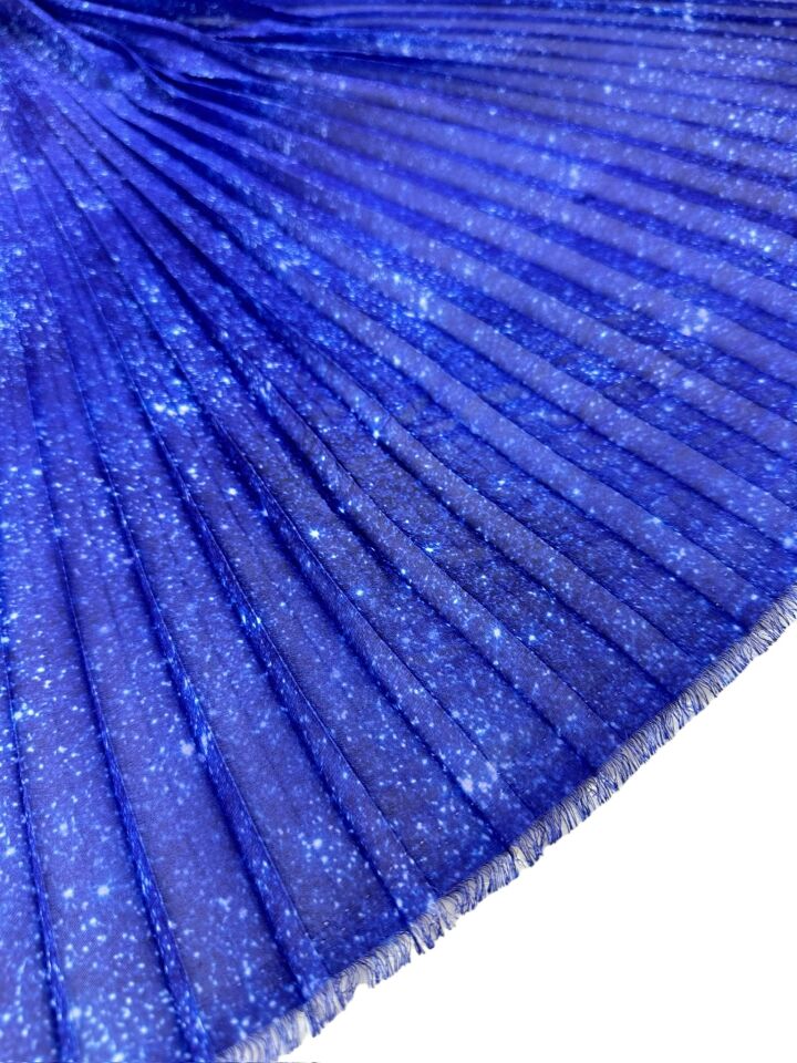 mavi Desen Ebiselik Eteklik Pilise Şifon Kumaş