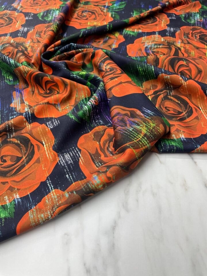 Gül Desen Elbiselik Gömleklik Tivil Saten Kumaş