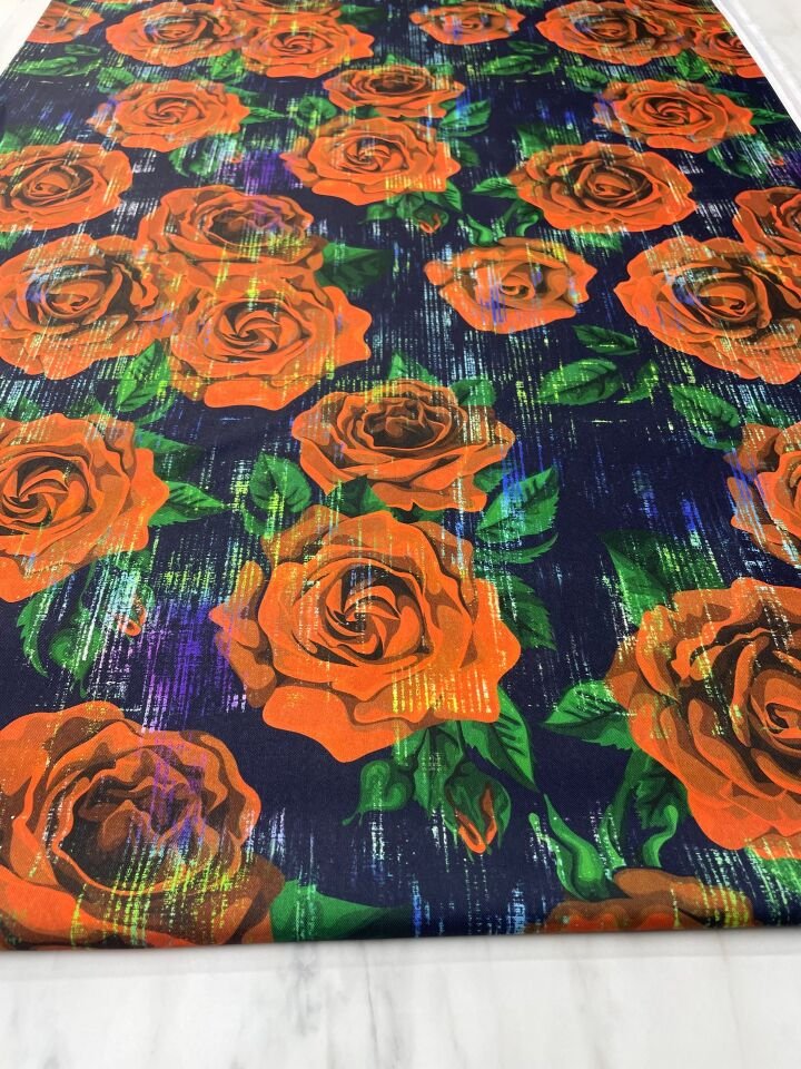 Gül Desen Elbiselik Gömleklik Tivil Saten Kumaş