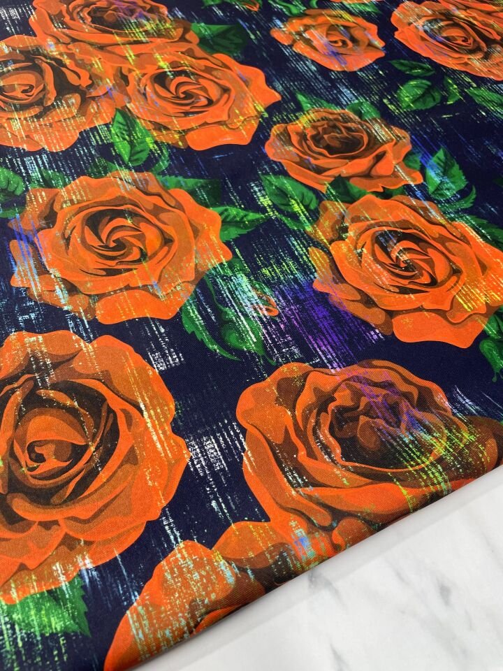 Gül Desen Elbiselik Gömleklik Tivil Saten Kumaş