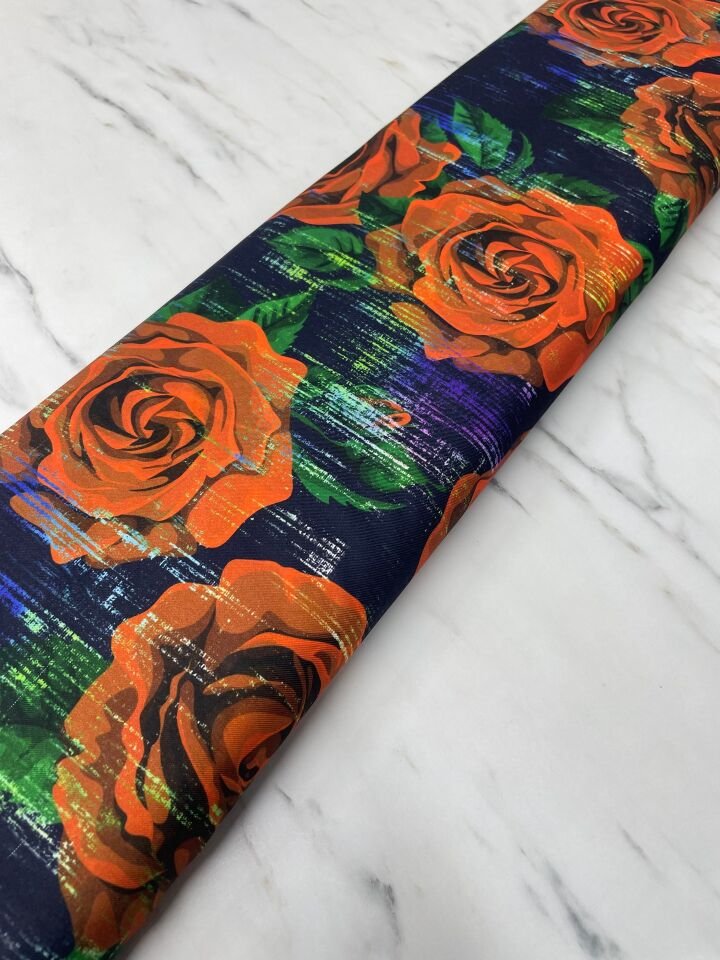 Gül Desen Elbiselik Gömleklik Tivil Saten Kumaş