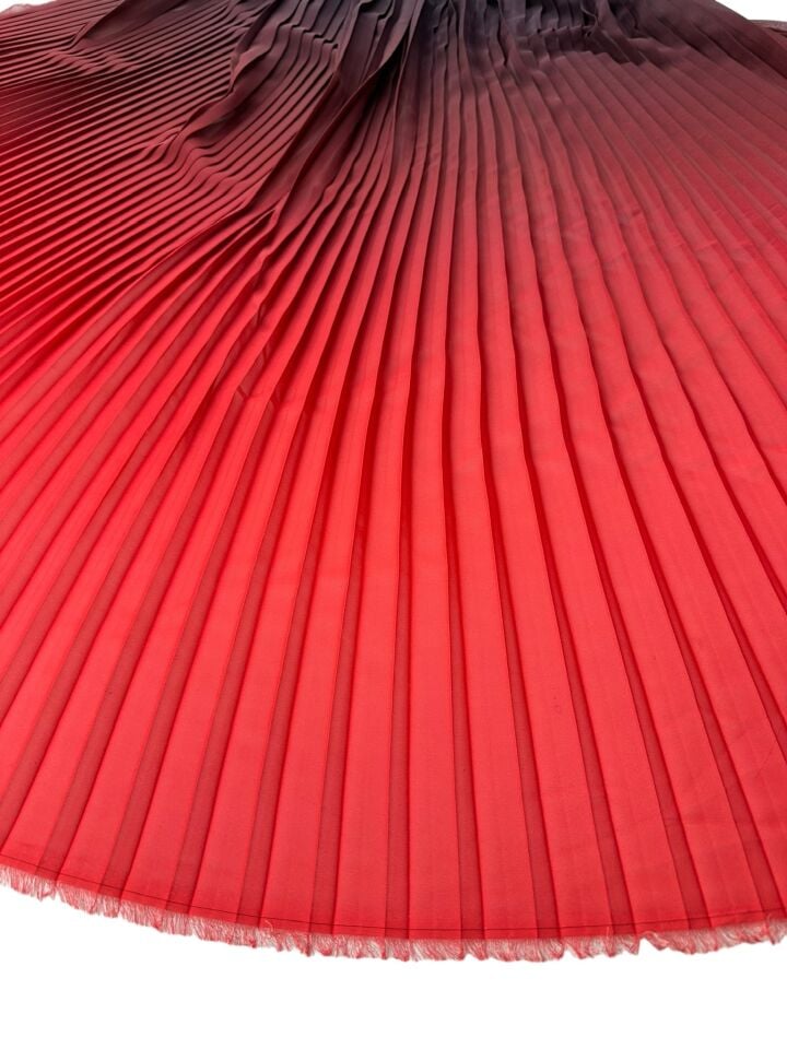 Kırmızı Siyah Degrede Desen Ebiselik Eteklik Pilise Şifon Kumaş