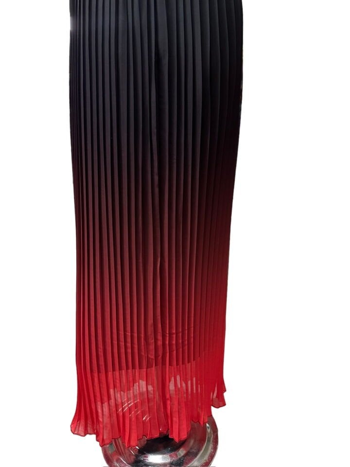 Kırmızı Siyah Degrede Desen Ebiselik Eteklik Pilise Şifon Kumaş