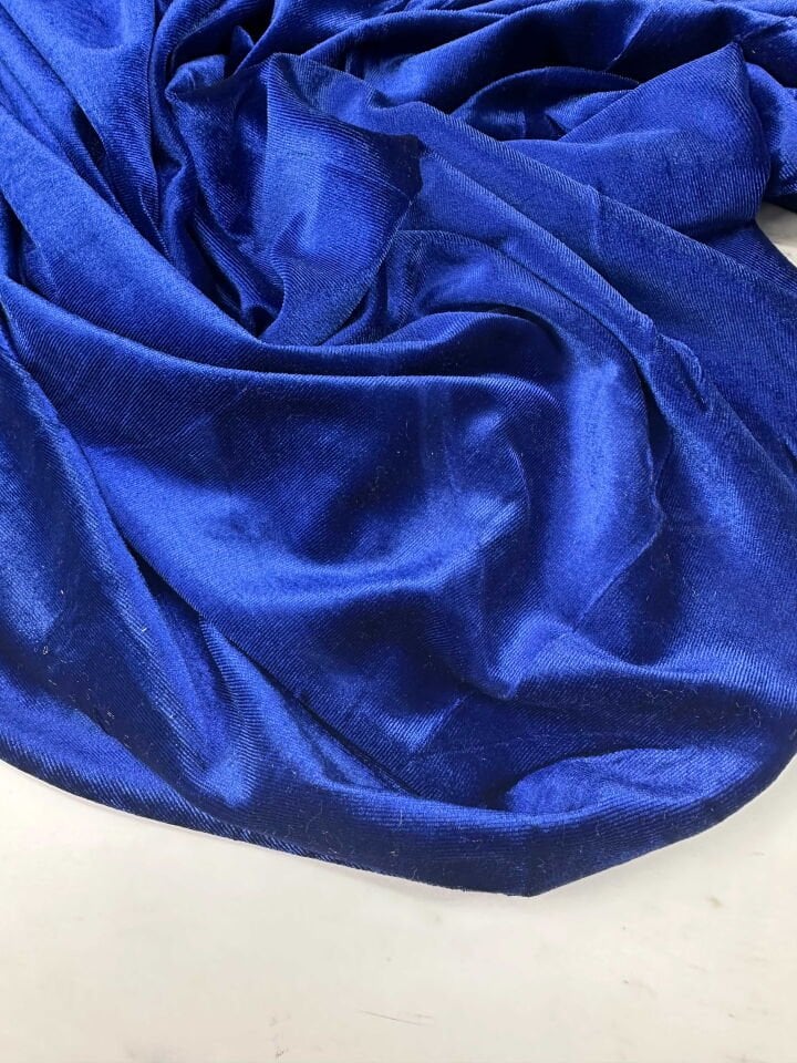 Saks Mavi İpek Kadife Elbise Bluz Etek Şalvar