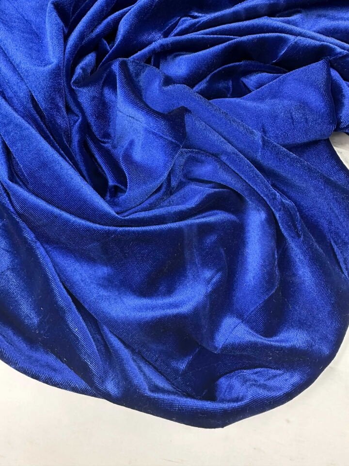 Saks Mavi İpek Kadife Elbise Bluz Etek Şalvar