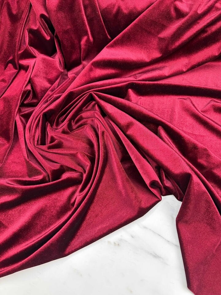 Bordo Düz İpek Kadife Elbise Etek Bluz Şalvar