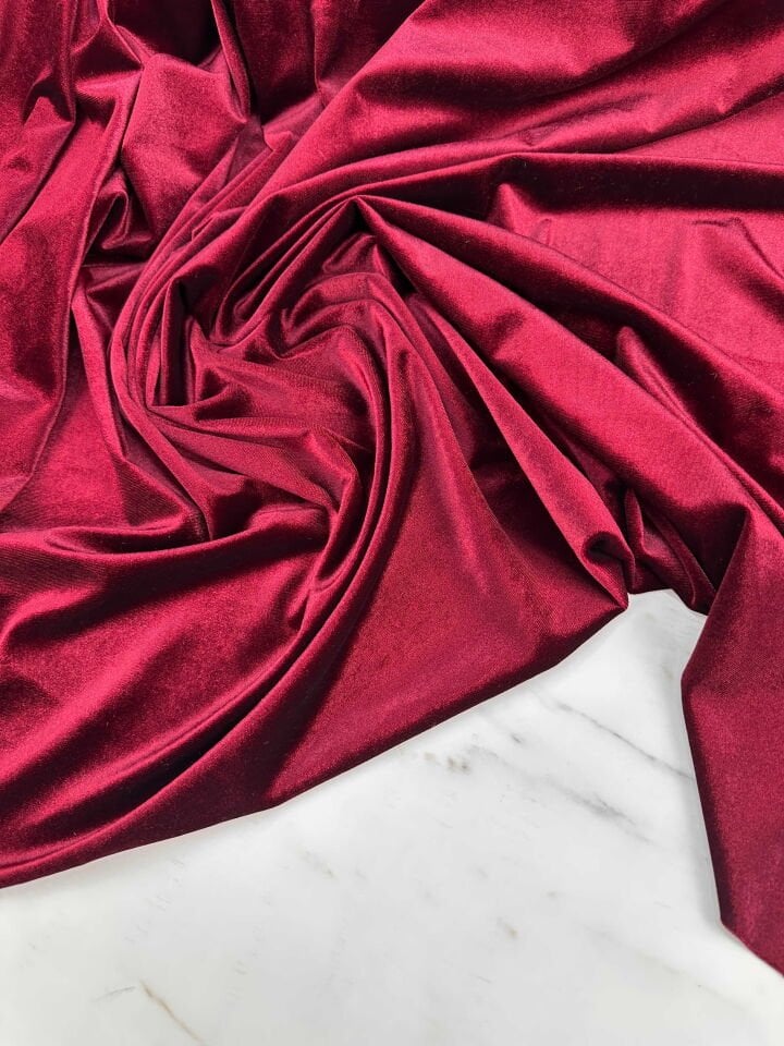Bordo Düz İpek Kadife Elbise Etek Bluz Şalvar