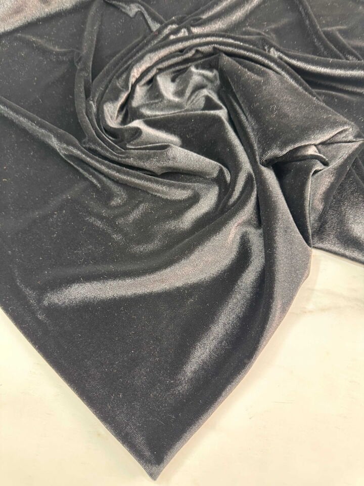 Siyah Düz İpek Kadife Elbise Etek Bluz Şalvar