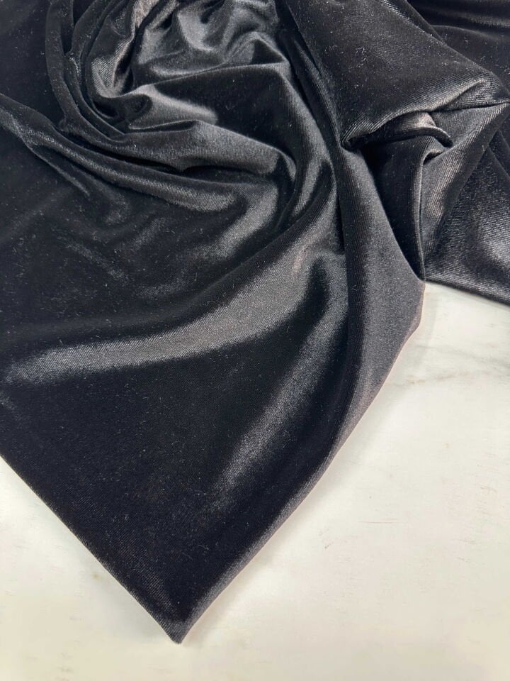 Siyah Düz İpek Kadife Elbise Etek Bluz Şalvar