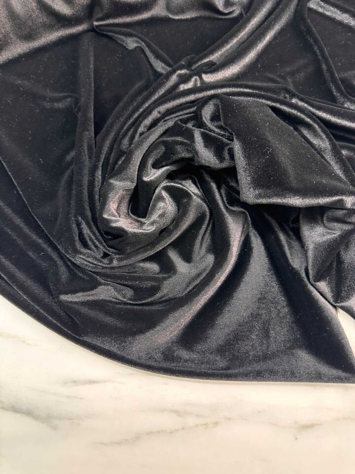 Siyah Düz İpek Kadife Elbise Etek Bluz Şalvar