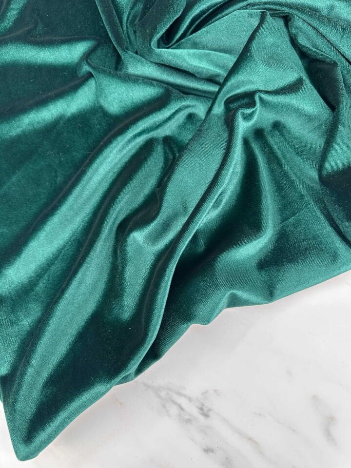 Zümrüt Yeşili Düz İpek Kadife Elbise Etek Bluz Şalvar