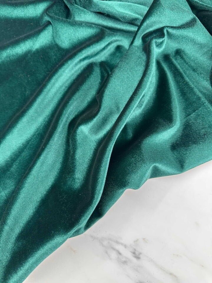 Zümrüt Yeşili Düz İpek Kadife Elbise Etek Bluz Şalvar