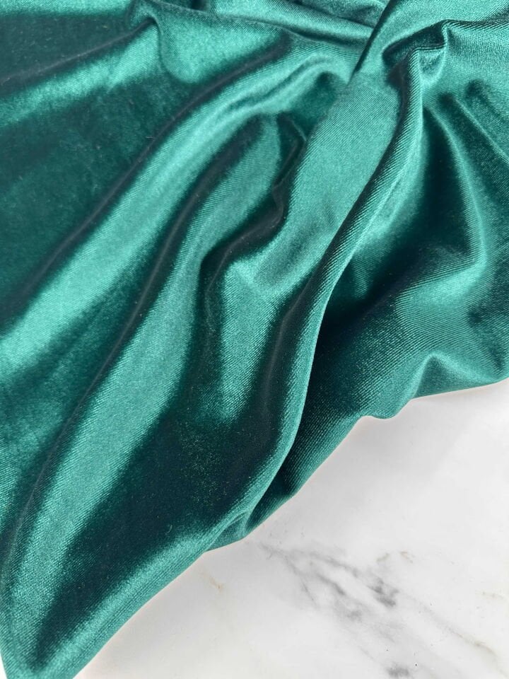 Zümrüt Yeşili Düz İpek Kadife Elbise Etek Bluz Şalvar