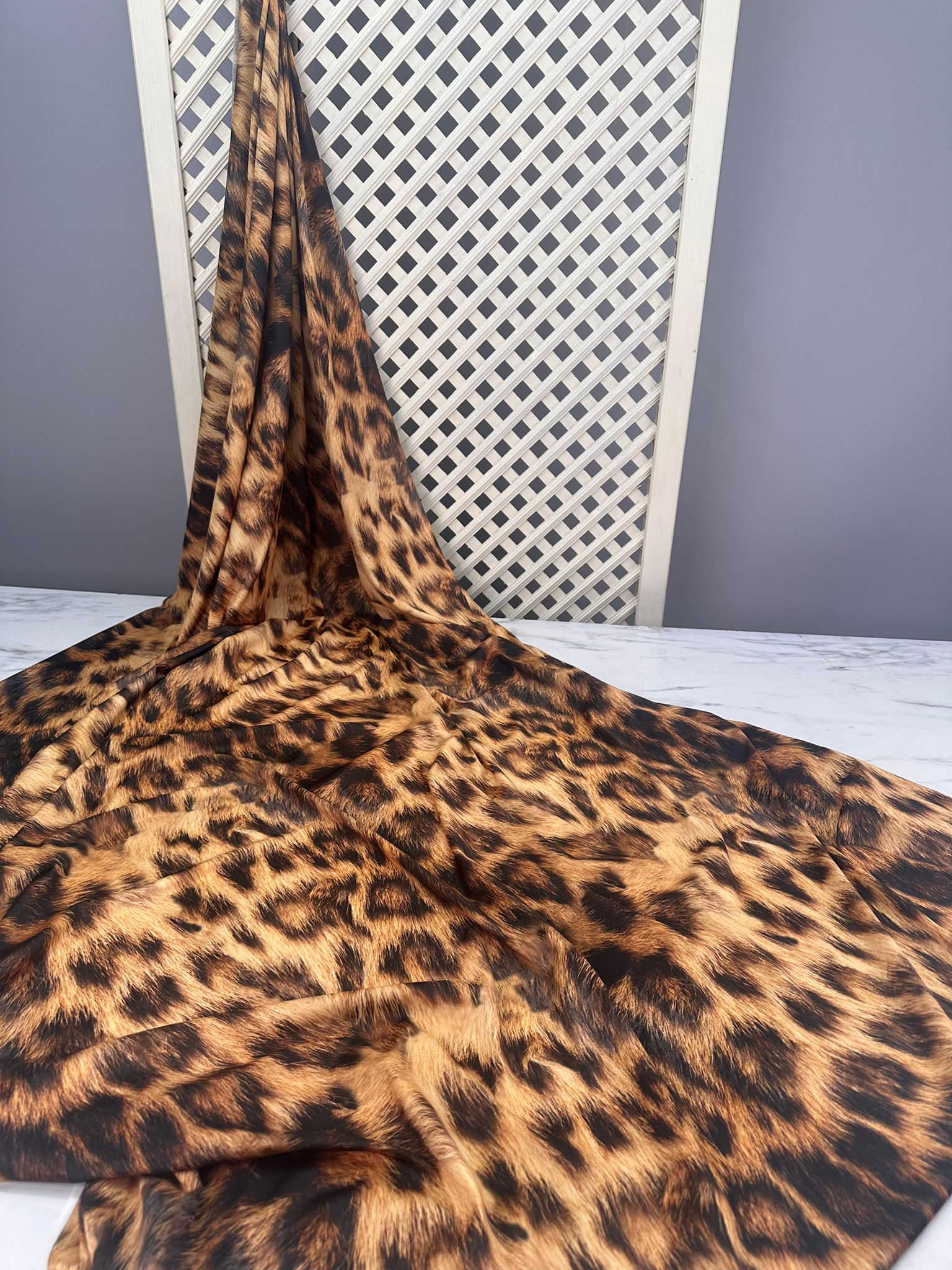 Leopar Desen En Boy Likralı İpek Jarse Yumuşak Dökümlü