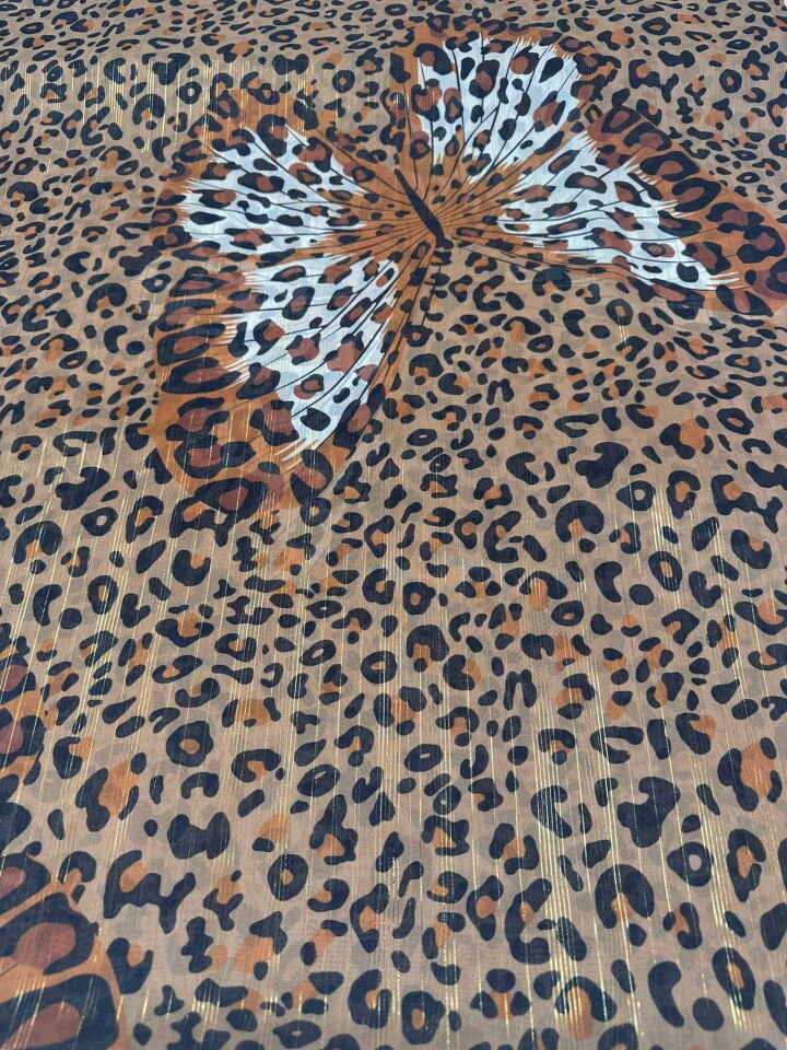 Leopar Kelebek Desen Simli Şifon Yumuşak Dökümlü