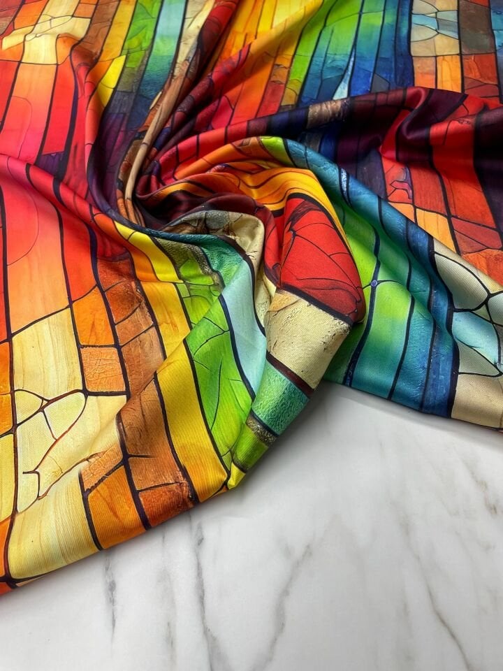 Renkli Desen Elbiselik Gömleklik Tivil Saten Kumaş