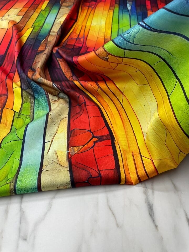 Renkli Desen Elbiselik Gömleklik Tivil Saten Kumaş