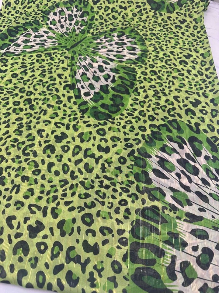 Kellebek Leopar Simli Şifon Yumuşak Dökümlü