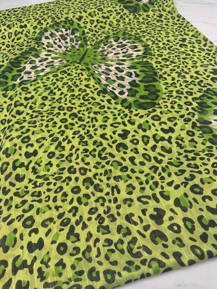 Kellebek Leopar Simli Şifon Yumuşak Dökümlü