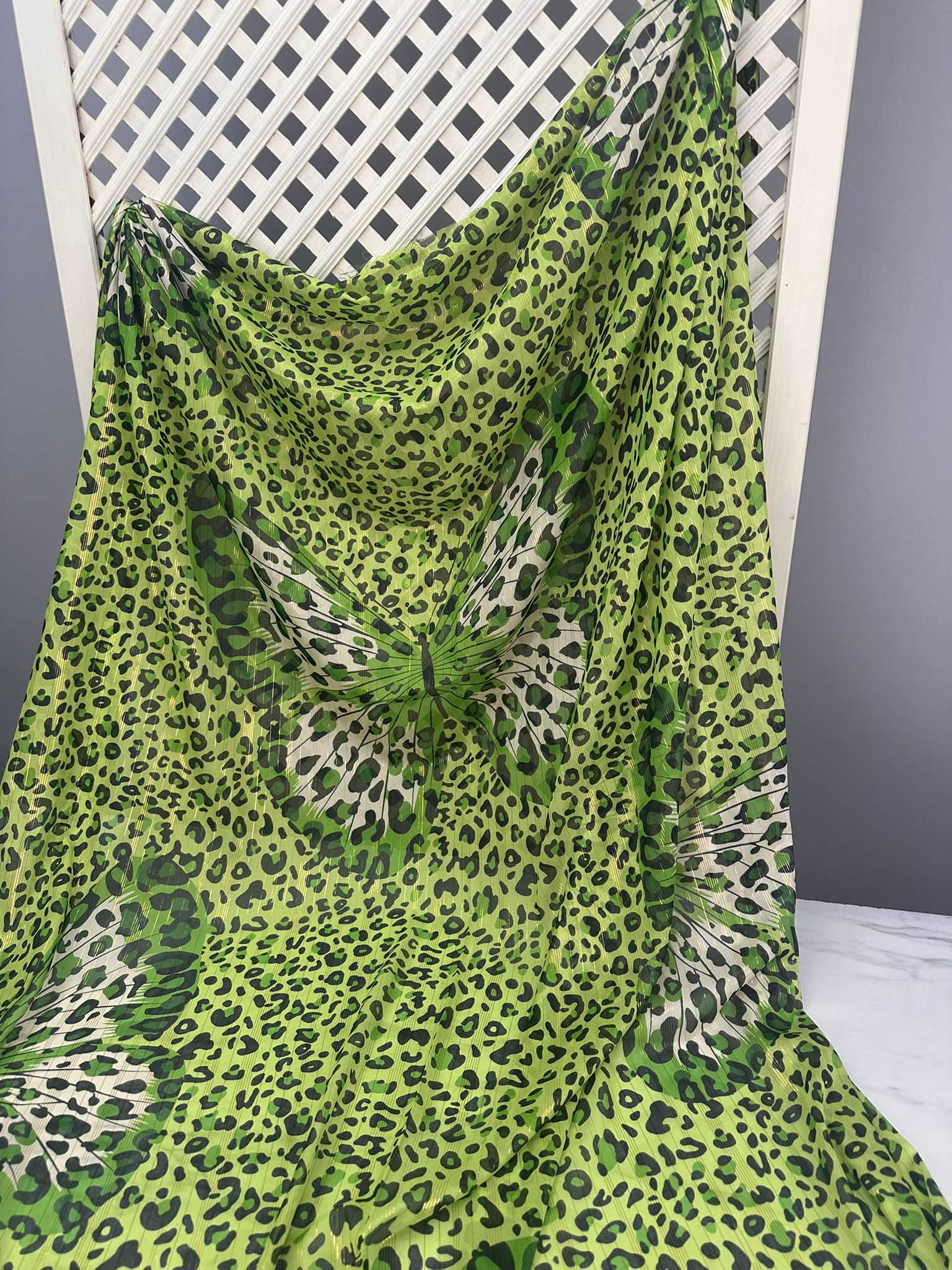 Kellebek Leopar Simli Şifon Yumuşak Dökümlü