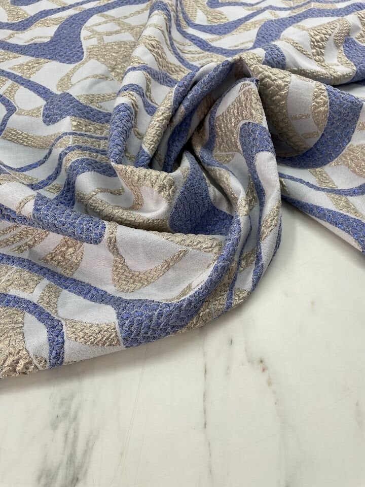 Mavi Çizgili Desen Elbiselik Brokar Kumaş