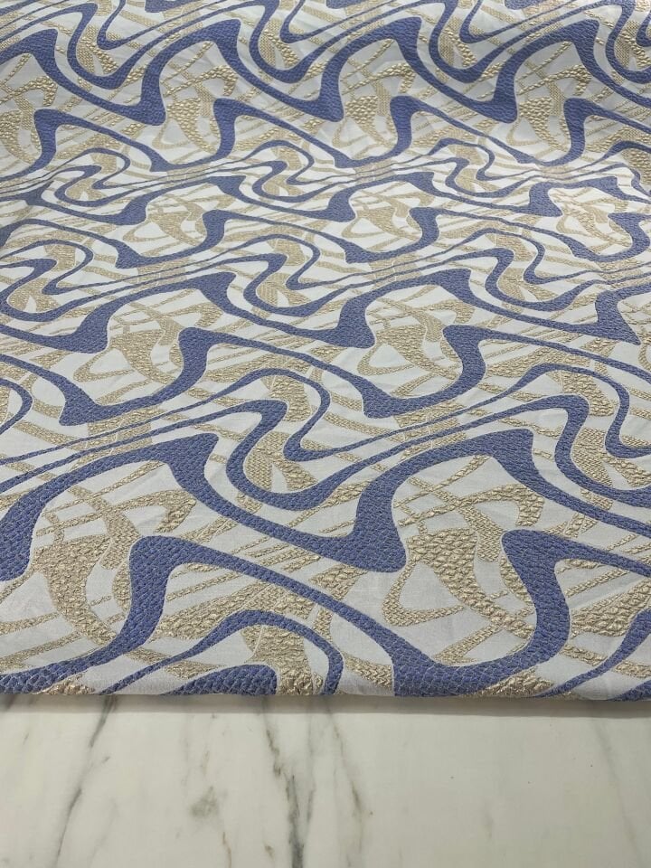 Mavi Çizgili Desen Elbiselik Brokar Kumaş